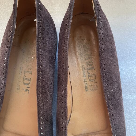 Vintage Harold's Shoes Women US 6.5 B Brown Suede Leather Slip On Flats Italy‎ - Picture 3 of 10